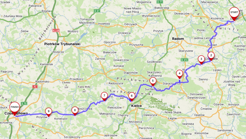 Pielgrzymka Podlaska - grupa szara (harcerska) - mapa